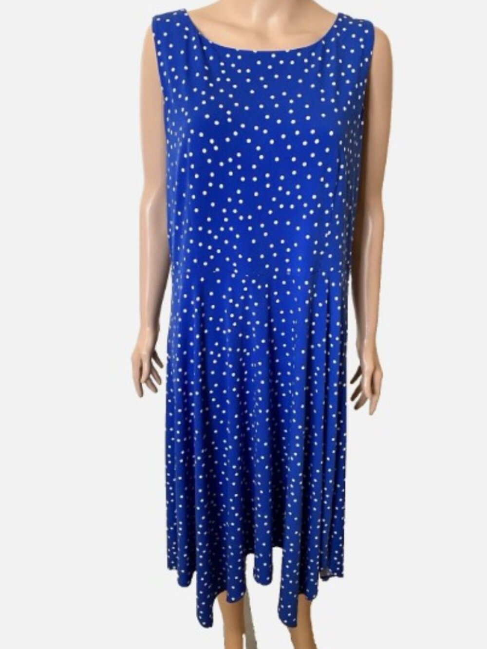 DKNY Midi Blue Polka Dot Sleeveless Handkerchief Hem Dress Size 16 - Excellent